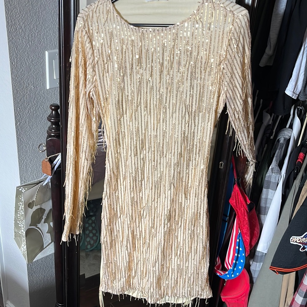 Champagne long sleeve knee-high dress